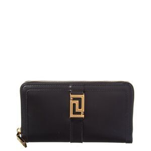 Versace Leather Zip Around Wallet, Black
